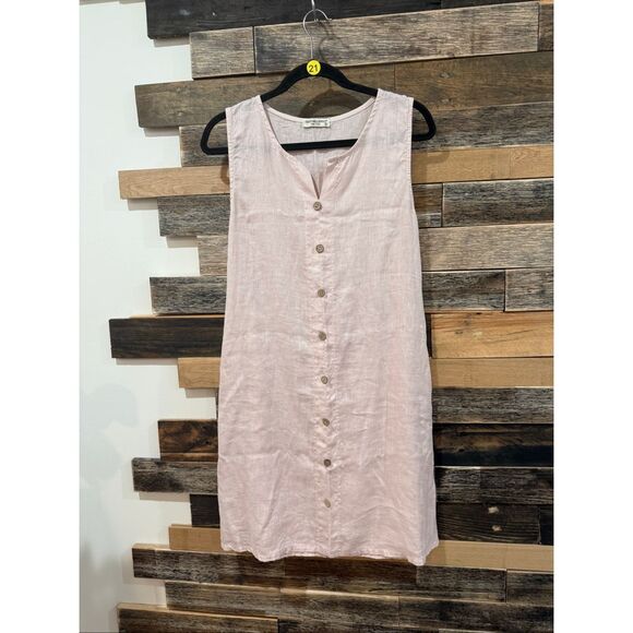 Terzo Millennio Dresses & Skirts - Terzo Millennio pink 100% linen decor button shift dress size Medium